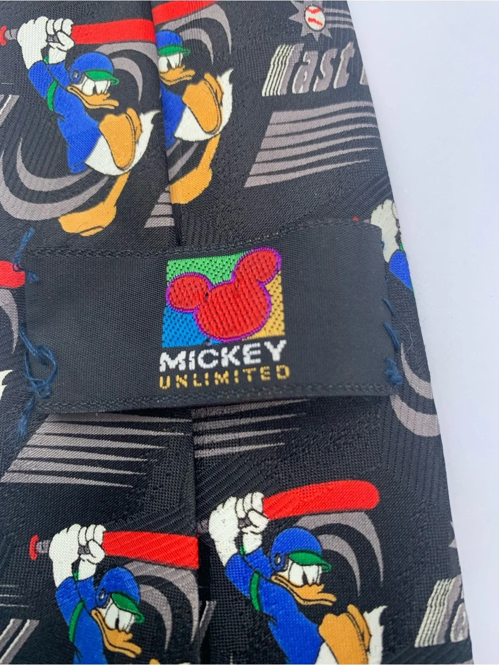 Donald Duck Black Novelty 'Fast Ball' Graphic Baseball Tie Disney Rare